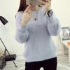 Winter Herbst Imitat Nerz Wolle Damen O-Ausschnitt Lange Puffärmel Elastisch Lässiger Pullover Damen Einfarbig Gestrickte Oberteile Pullover