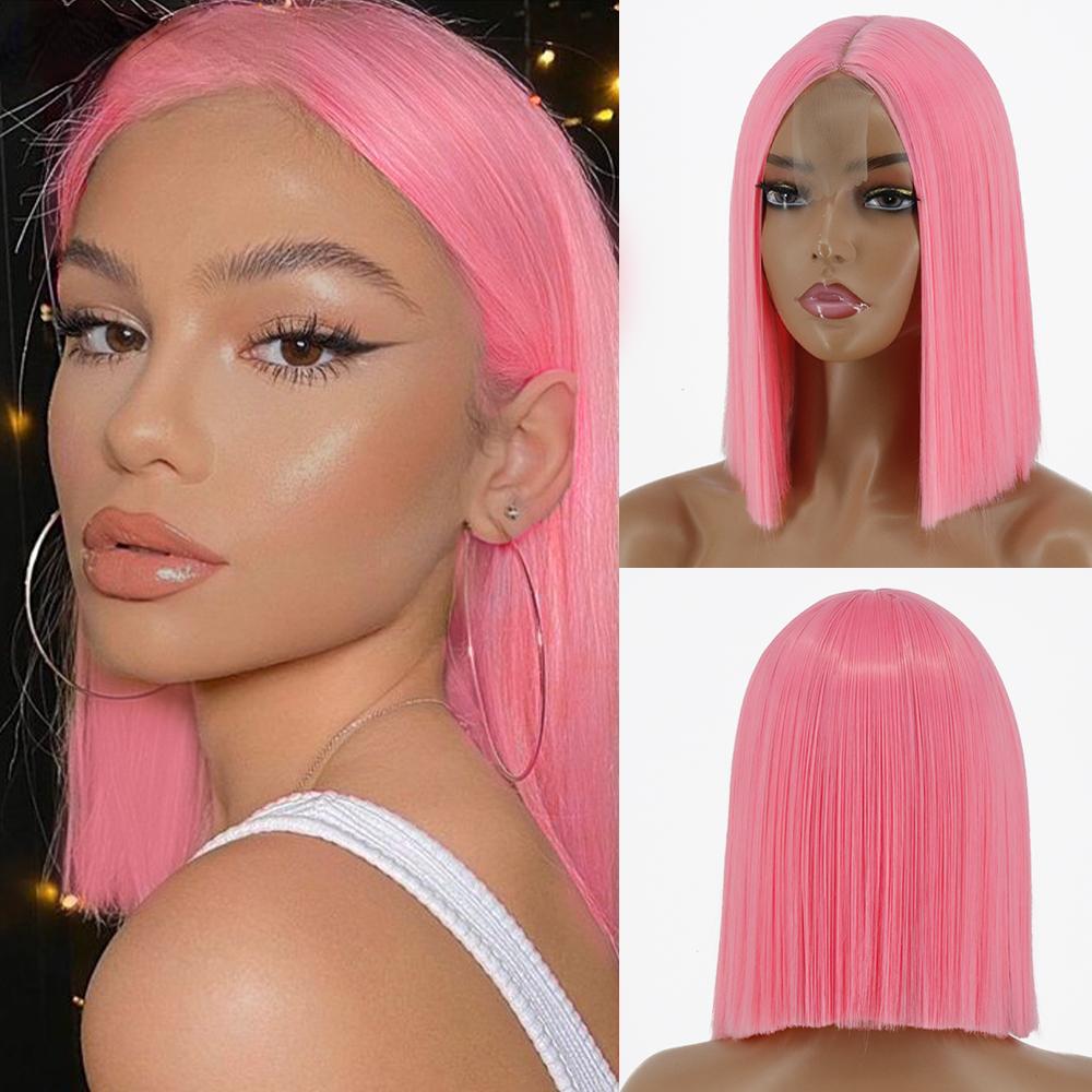 MERISIHAIR Women Fashion Shoulder Length Light Blonde Wig Without Bangs Lace Front Synthetic Fiber Short Straight Wig for Women