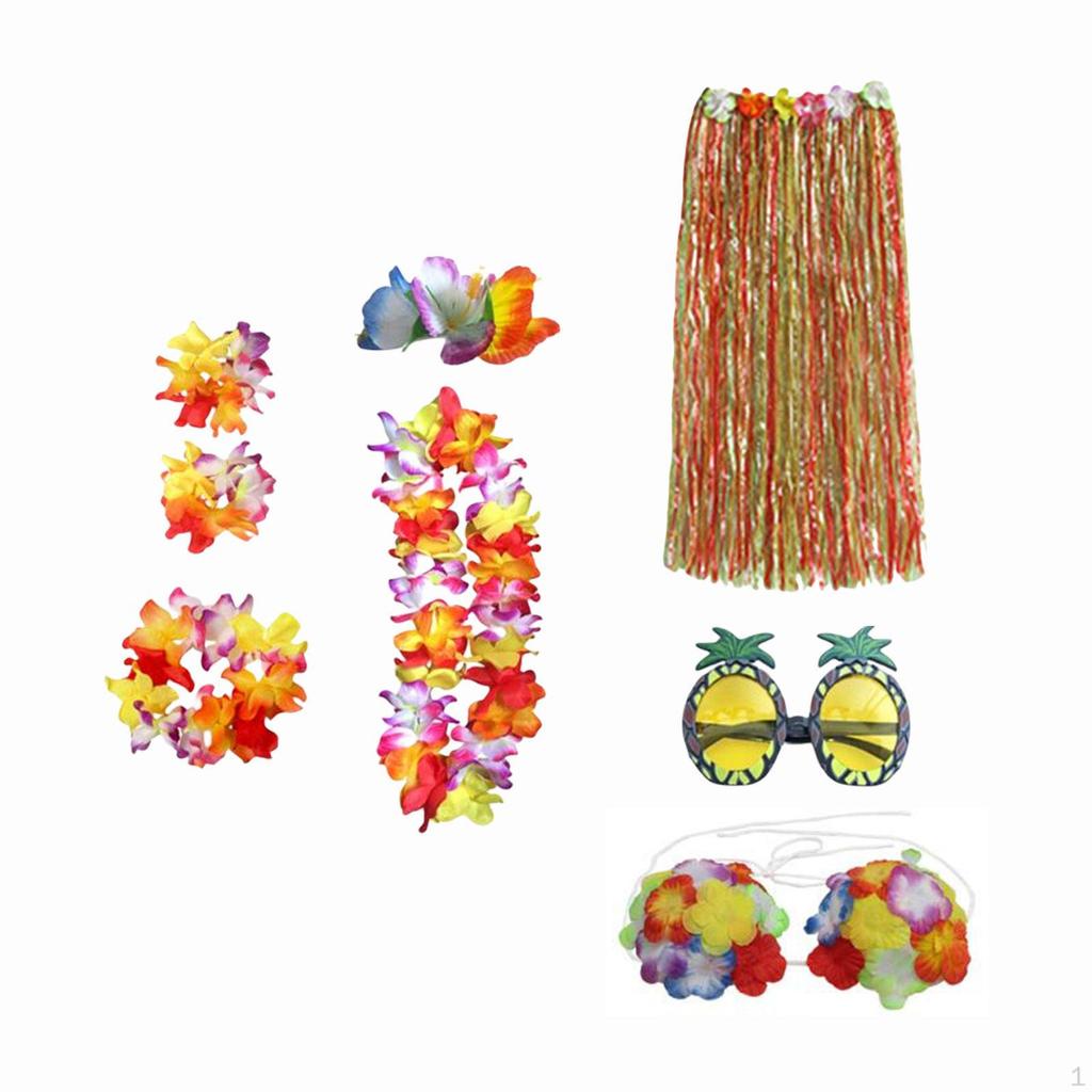 hawaiian Skirt Costume Set Dancewear Glasses for Cosplay Beach Party Decorations