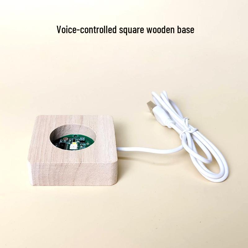 Solid Wood Touch Lamp Base: White/Warm Light 7-Color LED Night Light Display Pad