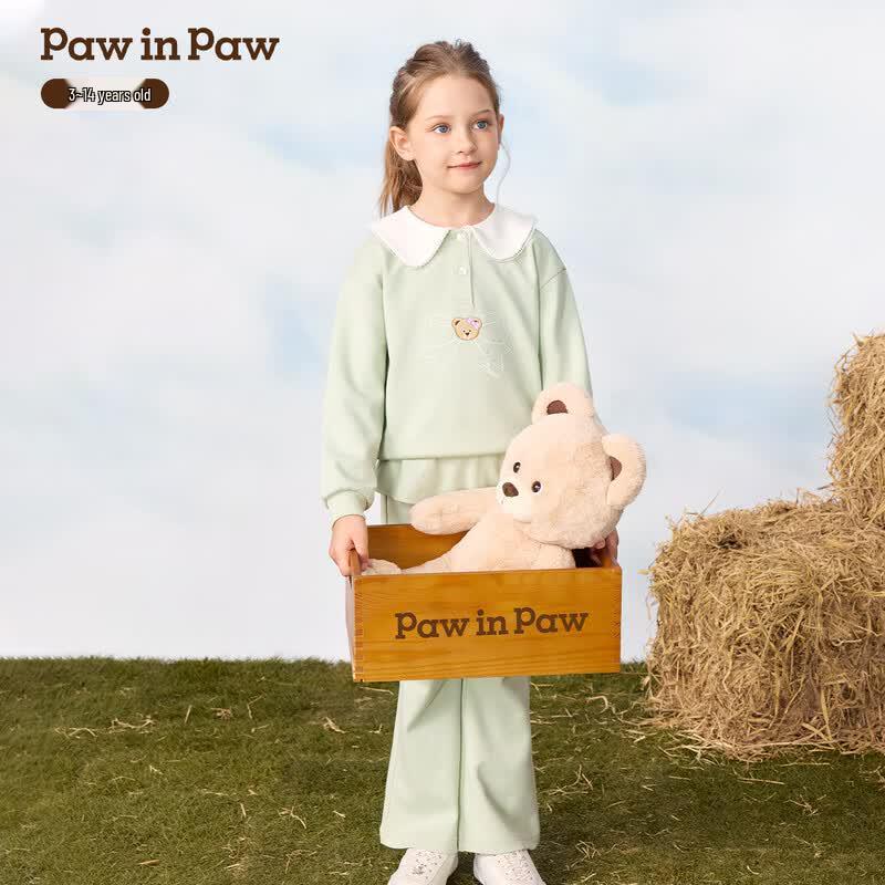 PawinPaw Girls' Cartoon Bear Knit Sweatshirt & Pants Set