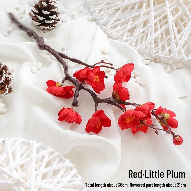 Artificial Plum Blossom Branch Decor - Winter Peach & Dried Flower Bouquet for Living Room, Chinese Home Decoration
