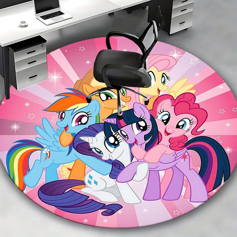 1pc My Little Pony Friendship is Magic Round Carpet Anime Cartoon Design, Office Chair Mat, NonSlip Rug for Home Decor, Living Room, Bedroom
