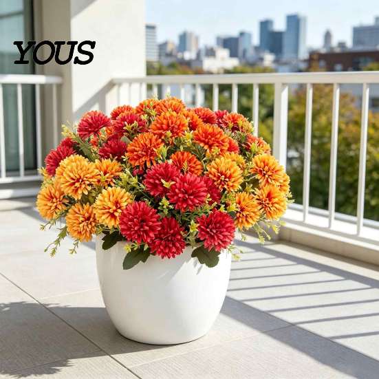 Reusable Floral Decorations for Indoor Artificial Mums Flowers Outdoor, UV Resistant Fake Fall Chrysanthemums Fade Office Marigold Plant, Autumn