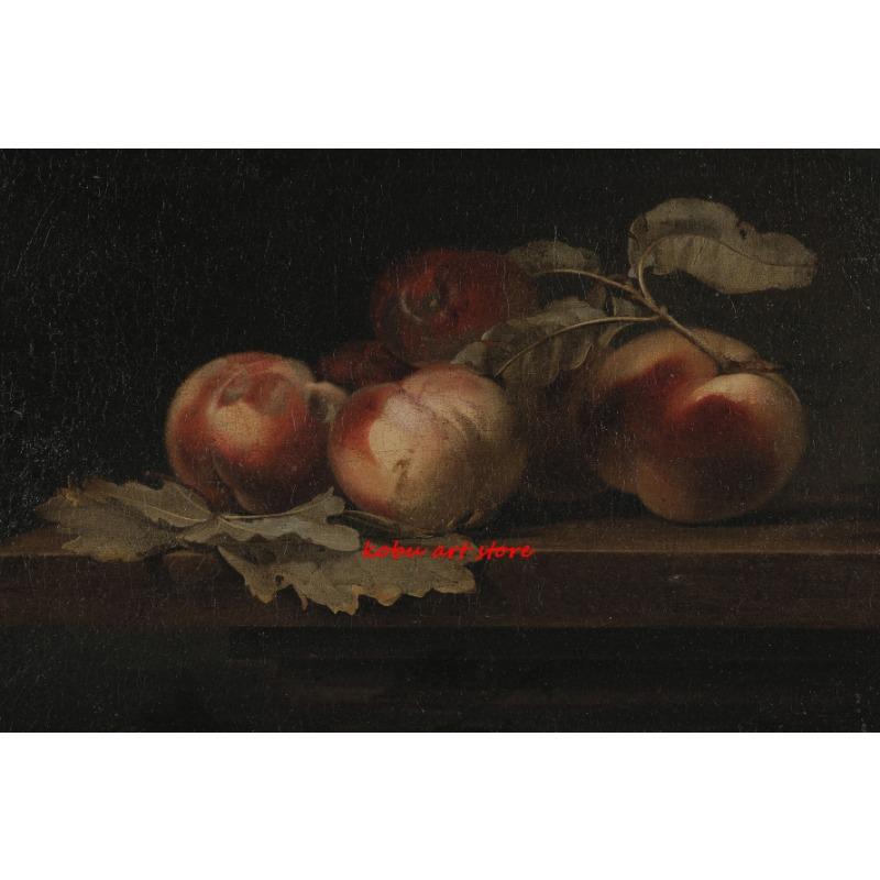 Poster Imprimeu Pânză Pictură de Perete Natură Moartă Fructe Piersici Măr Antic Rustic Vintage Decor Bucătărie Fermă de Țară