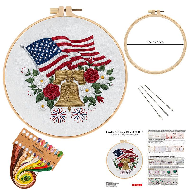 Celebration of Independence Day July 4th Embroidery Kit with EN Instruction Thread Stamped Cloth with Pattern