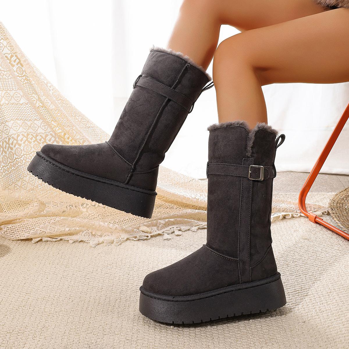 

Флис и более толстые зимние женские сапоги на толстой подошве, новая зимняя хлопковая обувь с Северо-Востока, длинные сапоги, но пушистые сапоги до колена 40 серый