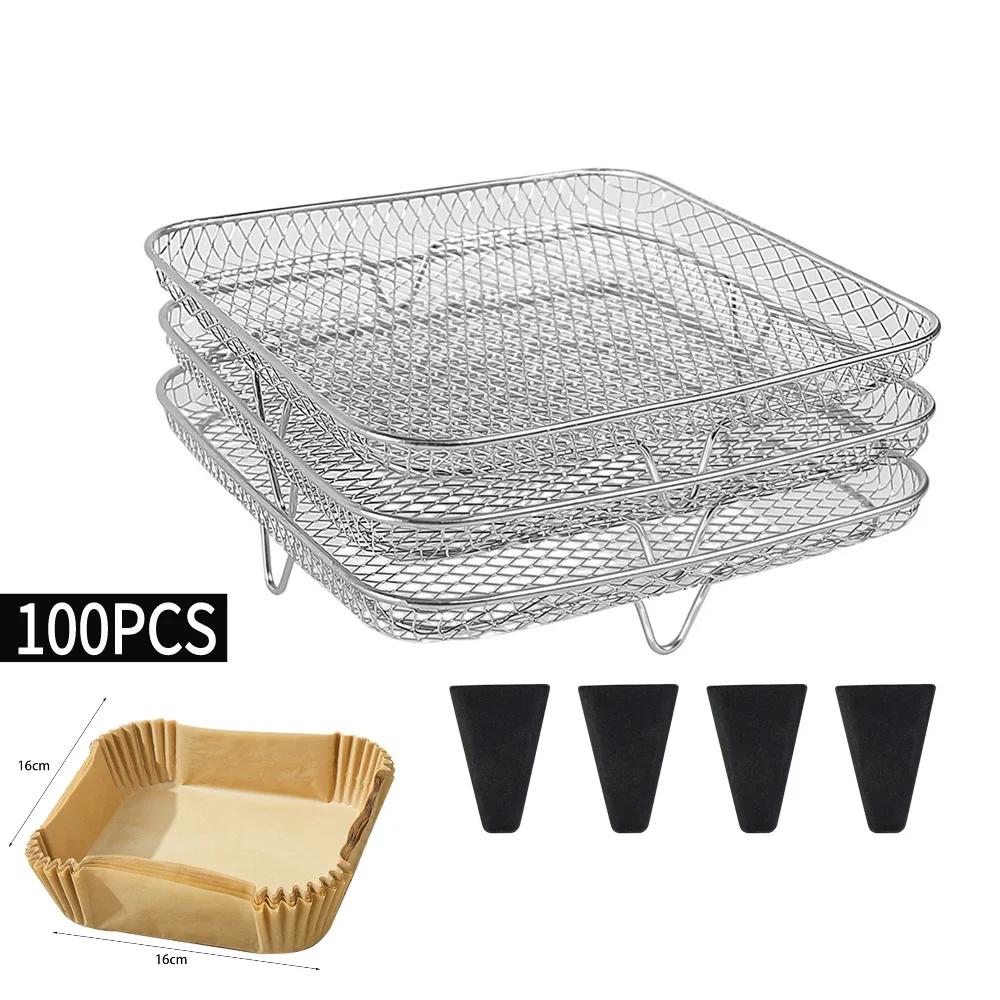 Griglia a 3 Livelli per Friggitrice ad Aria Impilabile Griglia per Grigliatura Acciaio Inossidabile Anticorrosione per Cucina di Casa Forno Vaporella Pentola Gadget