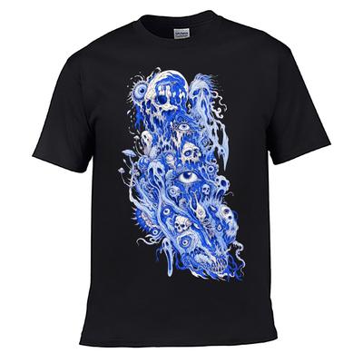 Surreal Blue Skull Chaos Collage Loose Vintage Distressed Washed Casual Tee