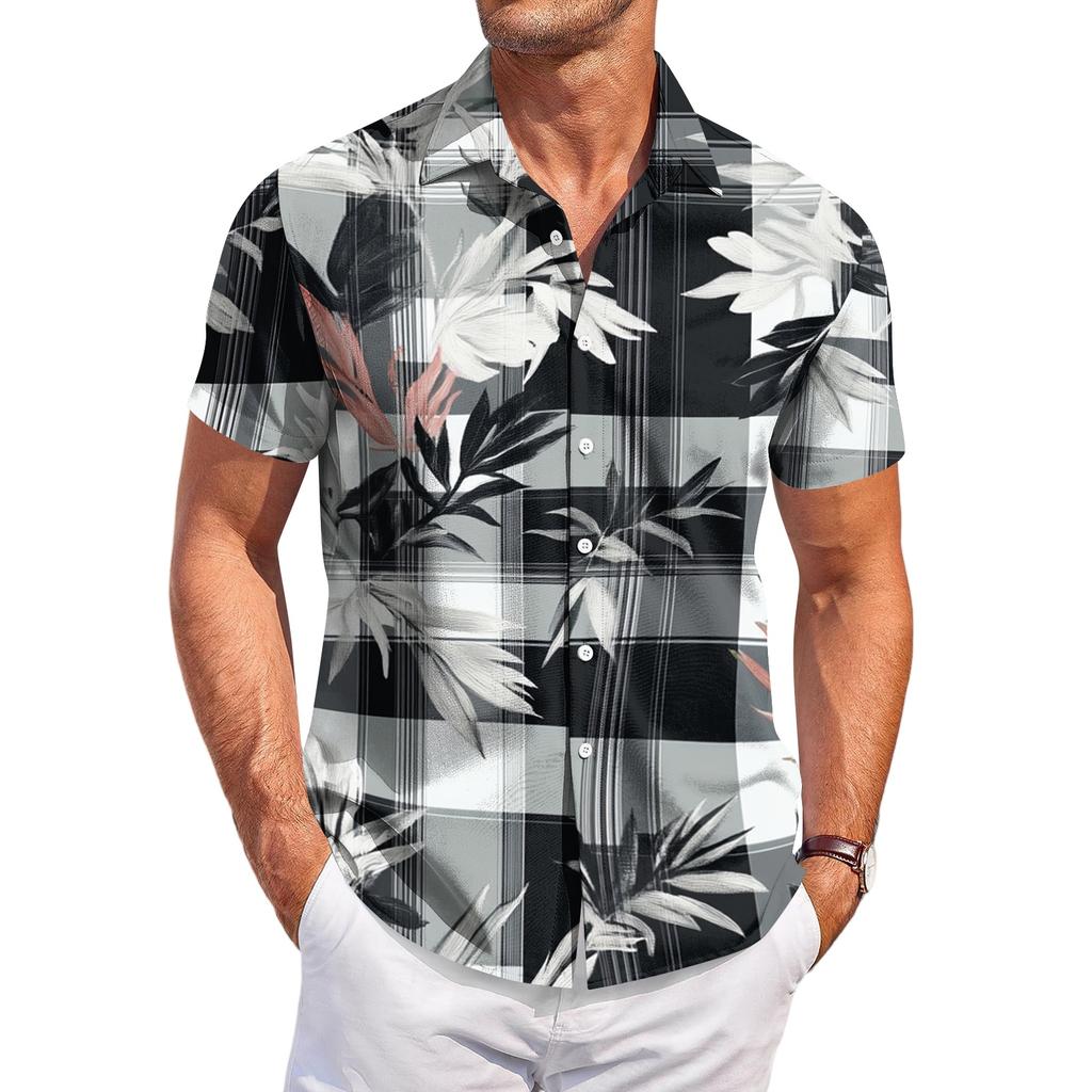 Men's Casual Loose Fit Hawaiian Short Sleeve Shirt Button Down Tropical Print Lightweight Summer Shirt for Beach Vacation and Daily Wear