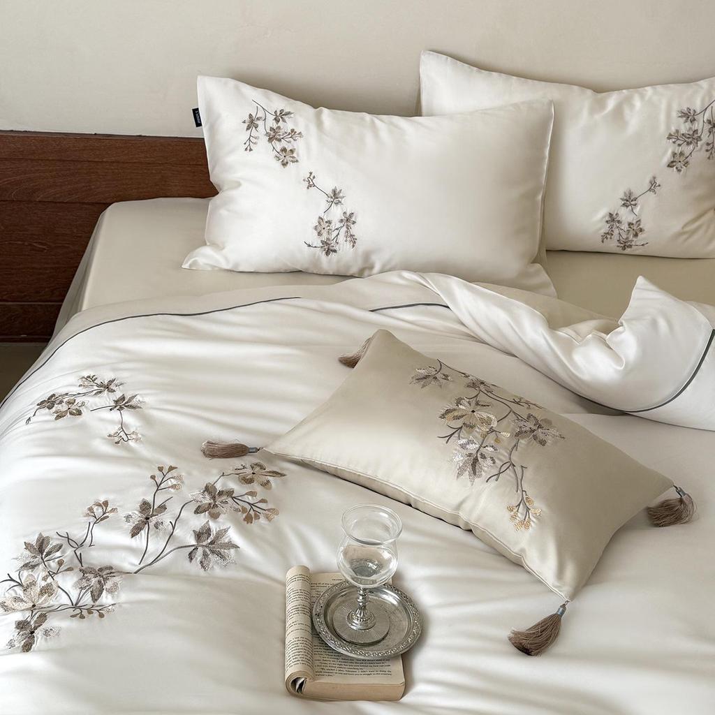 Spring/Summer High-End Lyocell Tencel Embroidery 4-Piece Cool Touch Bedding Set