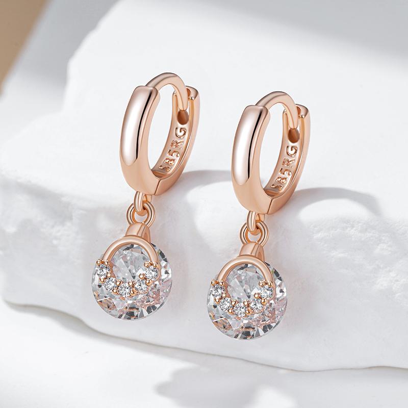 Rose Gold Color Drop Earrings For Women Fashion White Natural Zircon Accessories Daily Fine Jewelry Crystal Gift