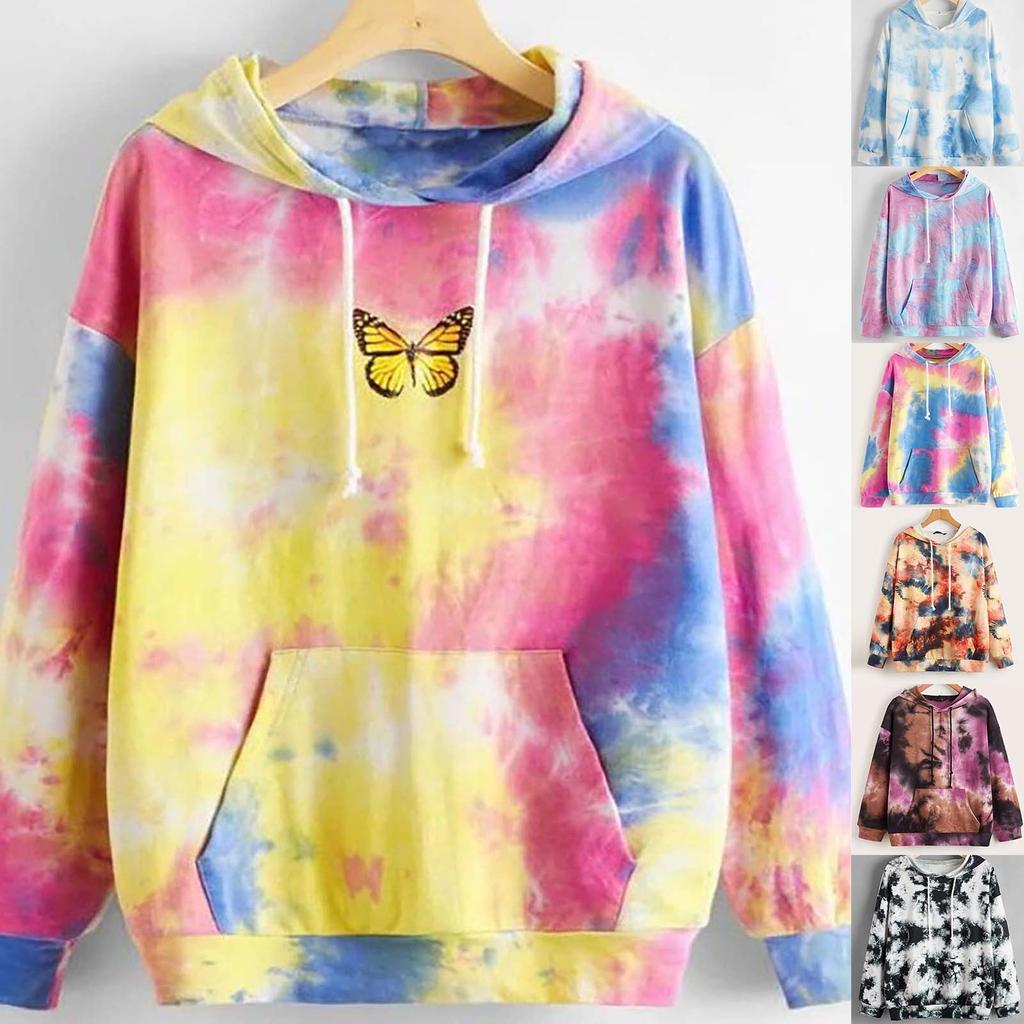 Women's Fsshion Casual Sexy Slim Printing Long Sleeve Tie Dyed Hooded Sweater