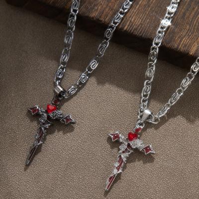 Gothic Personality Punk Thorn Cross Pendant Necklace Women's Hip-hop Fashion Ins Style Sweet Cool Niche Zircon Gift