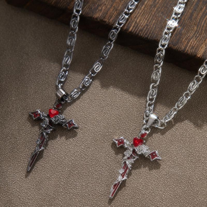 Gothic Personality Punk Thorn Cross Pendant Necklace Women's Hip-hop Fashion Ins Style Sweet Cool Niche Zircon Gift