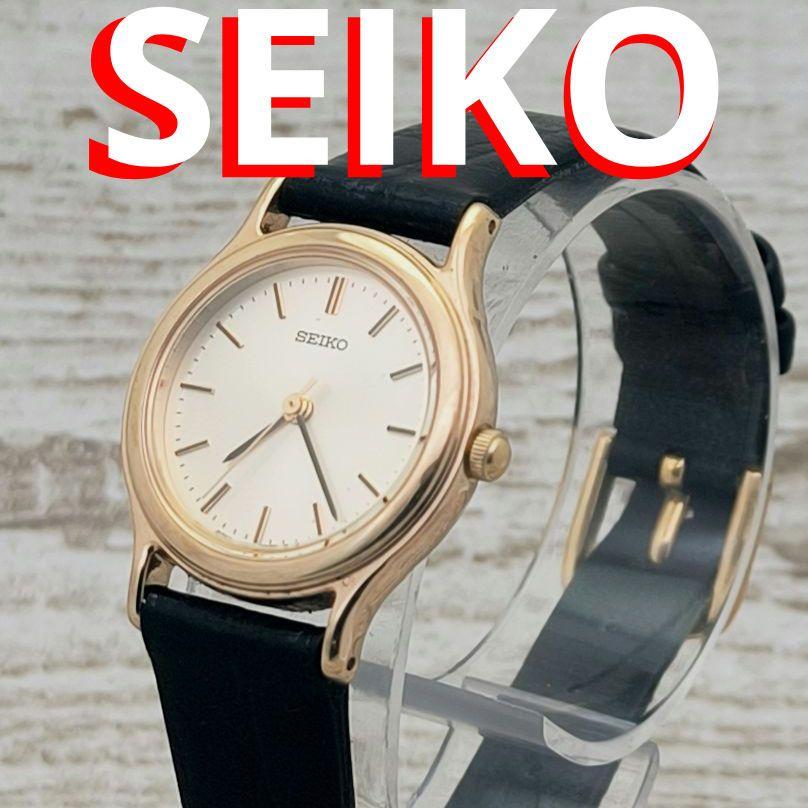 [USED] SEIKO Women's Analog Watch, Gold, Black Leather, Working Condition