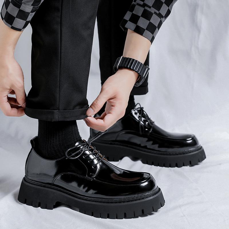 Fashion Casual Leather Shoes Man Men High Sole Platform Japan Harajuku Korean Streetwear Fashion Glossy Business Wedding Leather Shoes