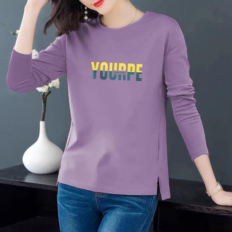 

Женская осенняя футболка 2024 года в корейском стиле, свободного кроя, больших размеров, с длинным рукавом, для мам среднего возраста M