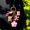 Keychain Pendant with Faux Pearl Embellishment Enamel Heart Bowknot Flower Charm Key Chain Decorative Accessory
