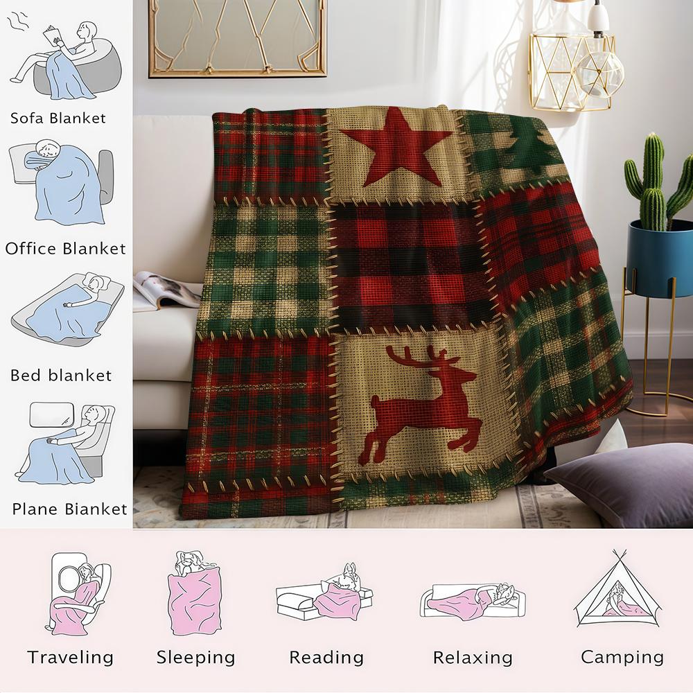 Rustikaler Xmas-Karostoff-Flanell-Decke Warm Weich Halloween Weihnachten Sofa Warm Gemütlich Dekorative Deko Geschenk für Alle Jahreszeiten
