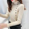New Women's Half-Turtleneck Pullover Long-Sleeve Slim-Fit Sweater, INS-Style Button-Up Versatile Base Layer Top