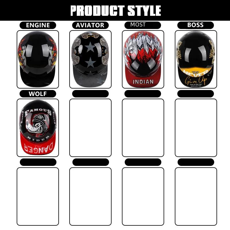Uchoose Baseballová čepice Helma Motocykl Vintage Retro Helmy Summer Open Face Scooter Cruiser Chopper Gangster DS Muži Ženy Kid
