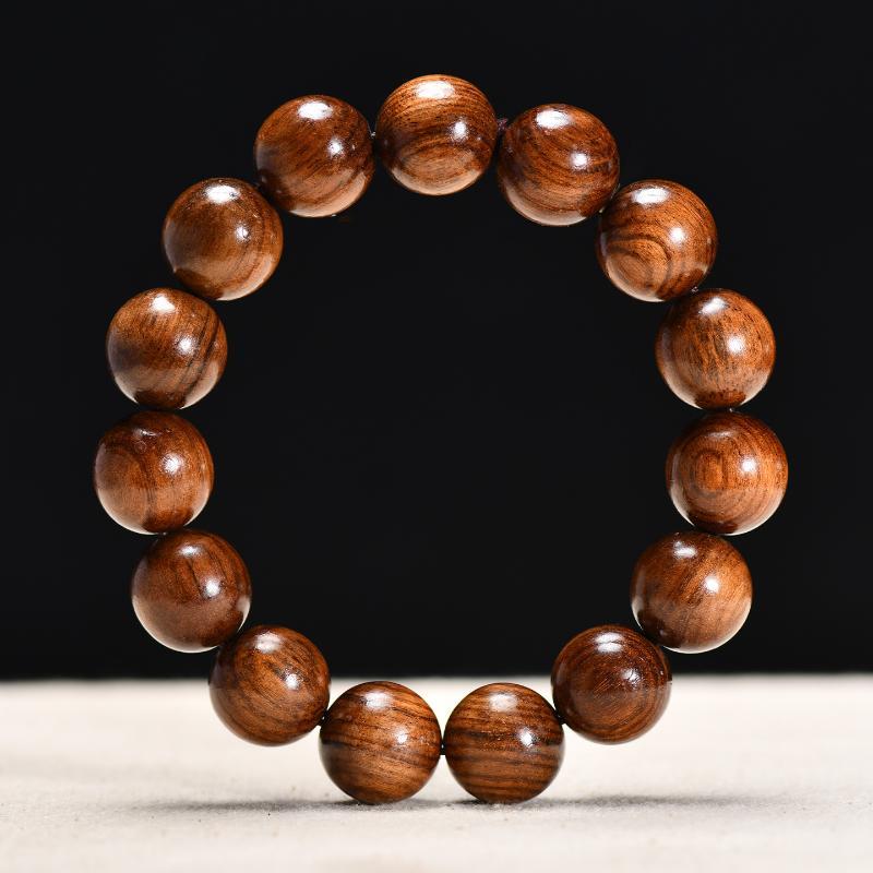 Natural Huanghuali Wood Beaded Bracelet 1Pcs Black Smooth Polished Handcrafted for Daily Wear Birthday Gift for Friends Family