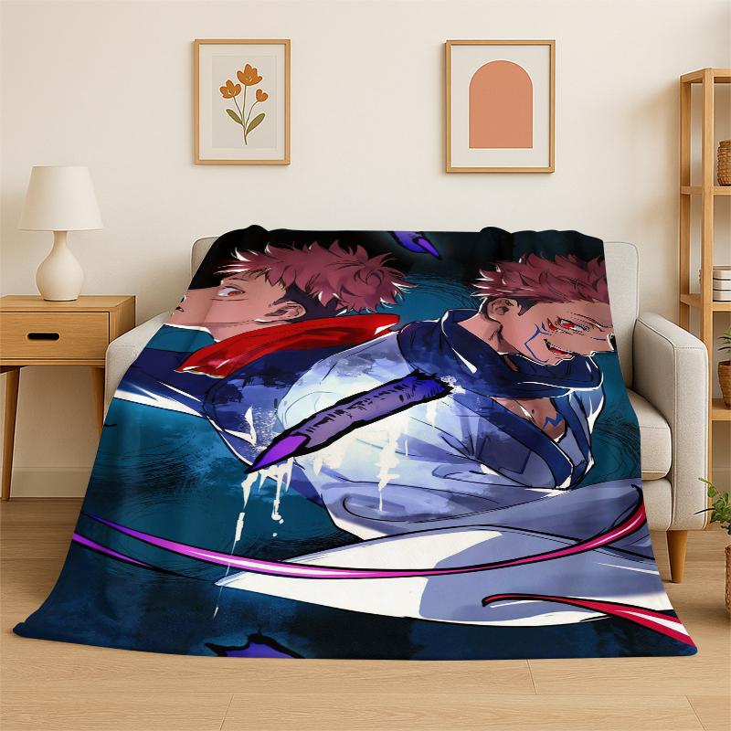 Cartoon Jujutsu Kaisen Anime Itadori Yuj Flannel Blanket Soft Warm Throw Blanket for Bedroom Living Room Bed Travel Picnic Kid