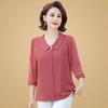 Women's Peter Pan Collar 3/4 Sleeve Chiffon Blouse with Floral Embroidery