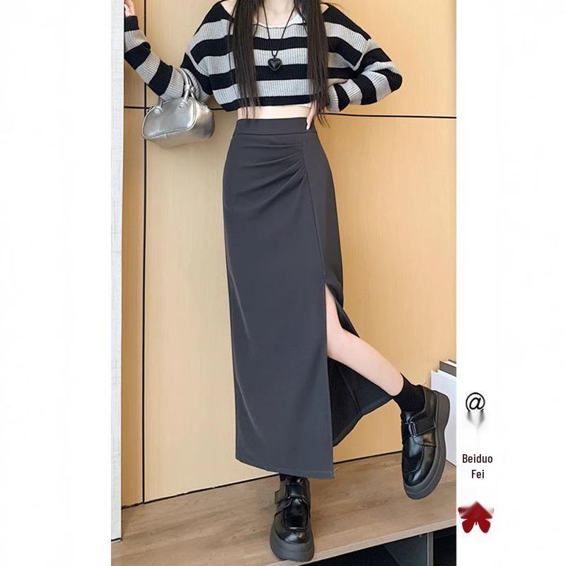

Women s High Waist Irregular Pleated Bodycon Midi Skirt for Spring & Autumn XXL, fits around 135 jin