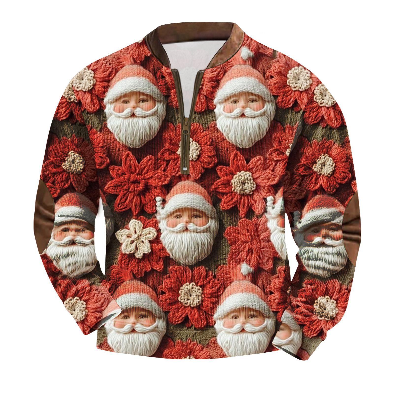 

Чоловіча мода Різдвяна друкована вельветова сорочка на блискавці L