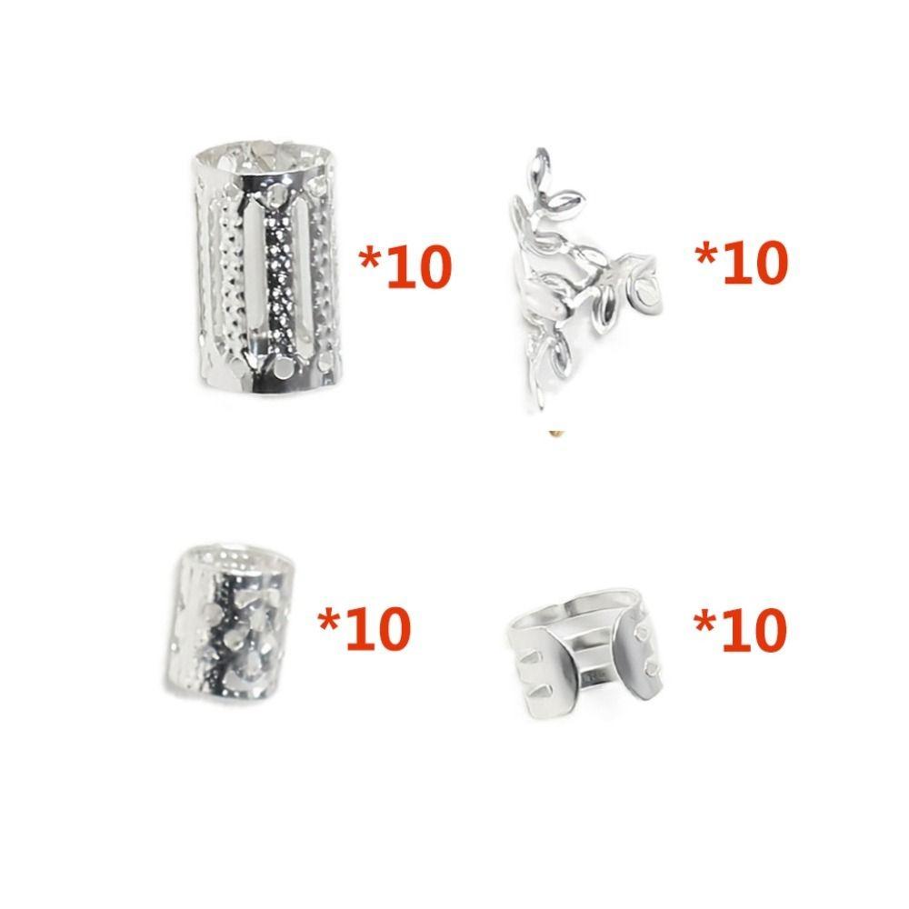 40PCS Hair Braiding Mixed Hair Rings Set Metal Cuff Clips Hair Braid Tubes Dreadlocks Beads  Decor