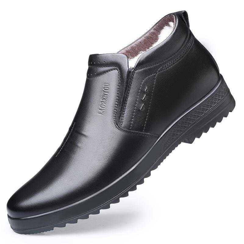 

Old man head winter high-top velvet leather shoes business casual shoes soft-soled dad shoes one-pedal leather shoes 152652 38 чёрный