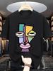100 Pure Cotton Unisexs Summer Fashion Modern Abstract Facial Design Print Loose Multifunctional Short Sleeved Tshirt Top