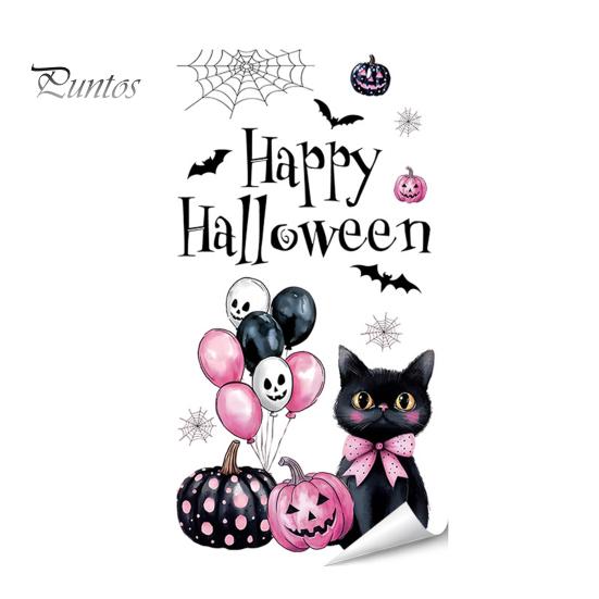 Cadılar Bayramı Partisi İçin Yaratıcı Hediyeler Pencere Stickerı, Sevimli Hayalet Siyah Kedi Balkabağı Çıkartması, Su Geçirmez Ürkütücü Sanat Statik Yapışkanlı Sticker Cam Kapılar Pencereler