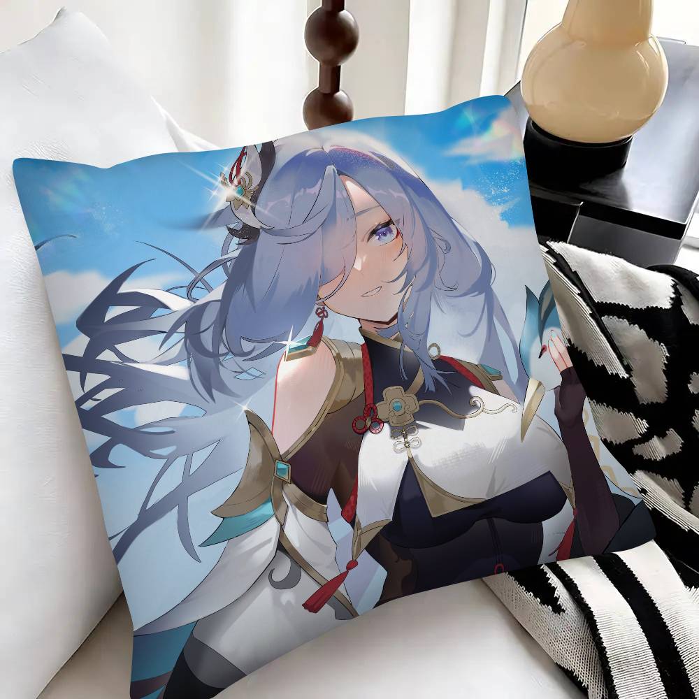 Game Anime Genshin Impact Shenhe Pillow Case Fashion Square Pillowcase Bedroom Sofa Room Ins Decoration Leisure