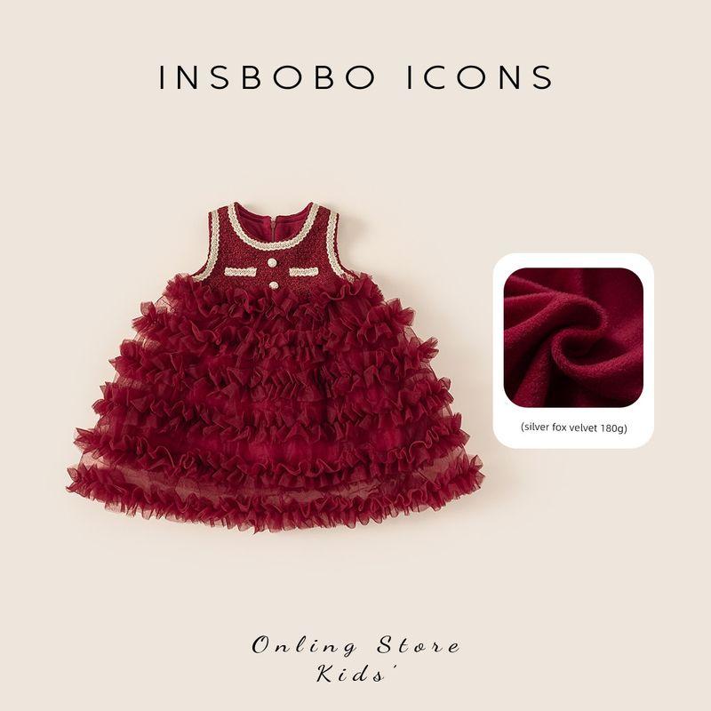 Insbobo Girls Dress 2025 New Winter Birthday Red Princess Dress Stylish Children s Formal Dress Autumn and Winter Red 80