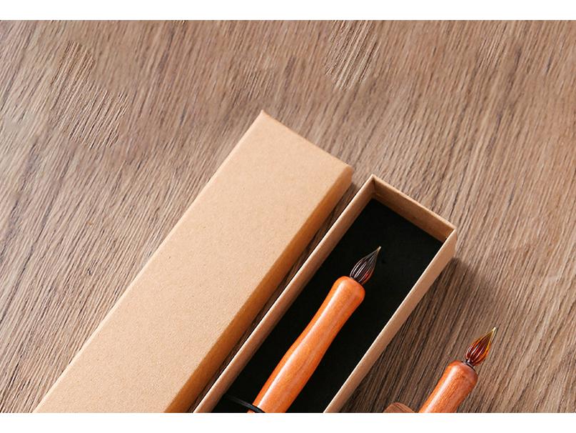 Cartoon Wooden Pen Holder with Glass Dip Pen, Light Color Outlining Pen, Drawing Pen, and Watercolor Brush