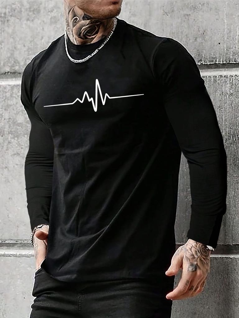 Baumwolle Herren Langarm Rundhals Locker Übergröße Einfaches Muster Gedruckt Herbst und Winter T-Shirt Oberteil Lässig Vielseitig