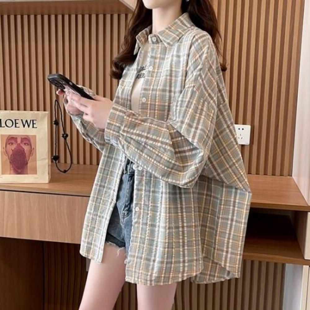 Navava Retro Casual Check Loose Fit Long Sleeve Shirt Nb2850