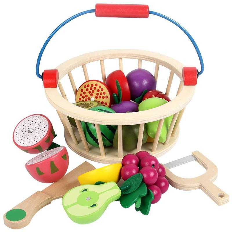 

Children s Wooden Vegetables and Fruits Simulation Cutting Le Vegetable and Fruit Basket Playing Home Kitchen Set Baby Educational Toys
