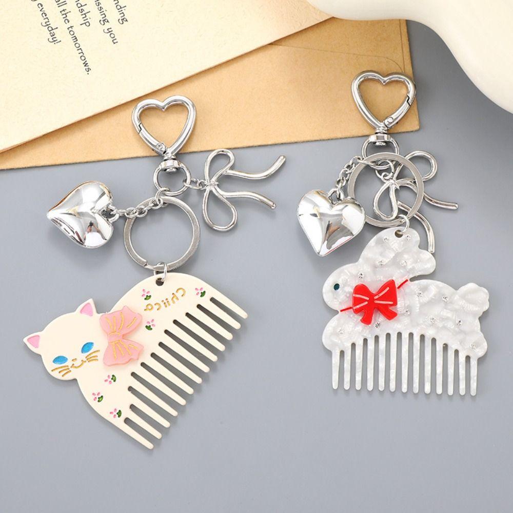 Cute Acetate Comb Pendant Acetic Acid Animals Bag Pendant Creative Bow Cat Keychain  Backpack Decor