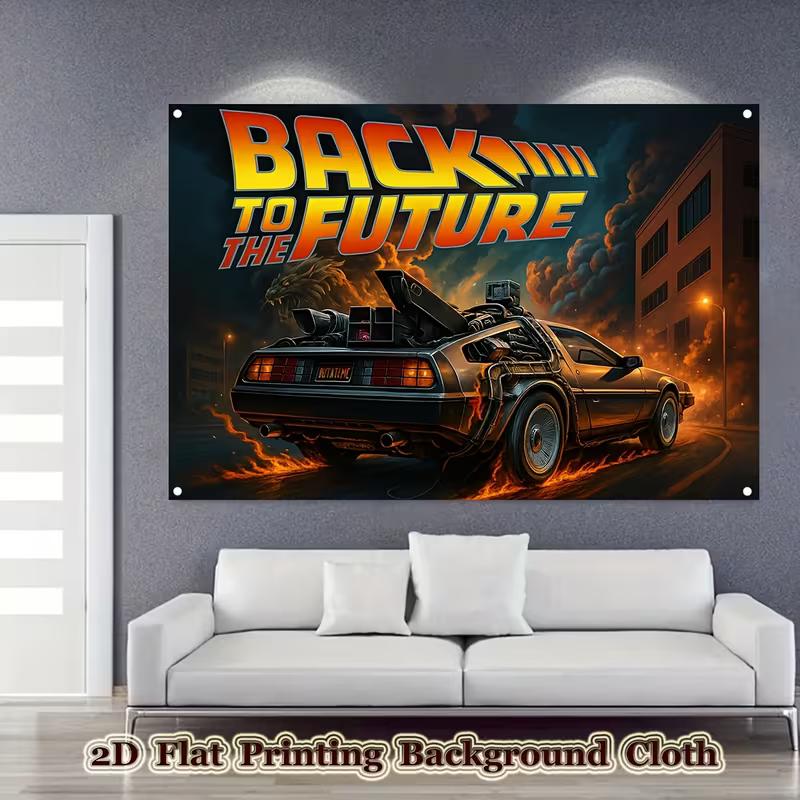 2D Time Machine DeLorean Backdrop, "Back to the Future" Themed Outdoor Banner