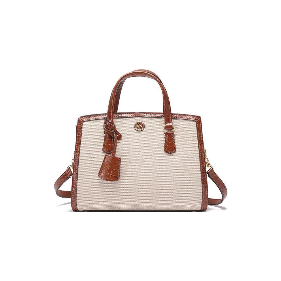 Michael Kors Chantal Color Block Magnetic Closure Tote Bag Fabric With Leather Women tote bags Natural Brown 30S3G7CM1C-CHESTNUT Basic Set (Bag+Dust Bag)