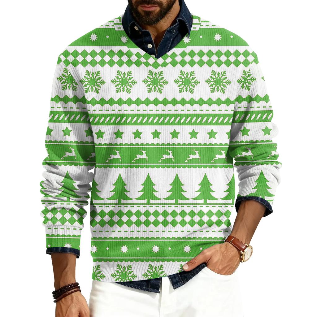 Pánský pulovr s V-výstřihem, s dlouhým rukávem, žebrovaný úplet