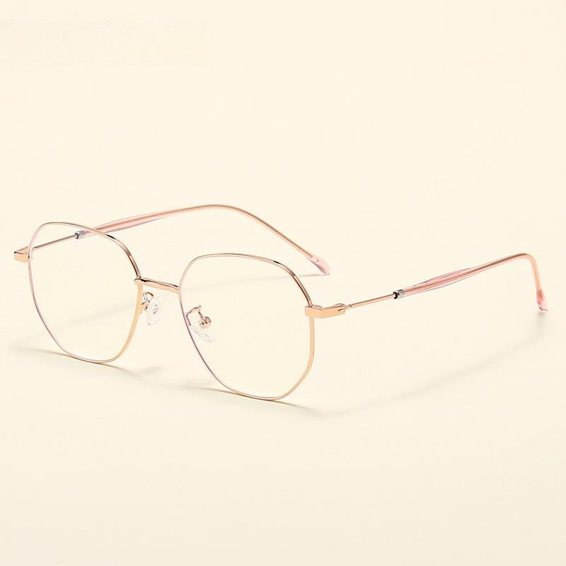 New Simple Polygonal Anti-blue Glasses Frame, Students Can Be Equipped with Degree Myopia Glasses, Plain Metal Flat Glasses