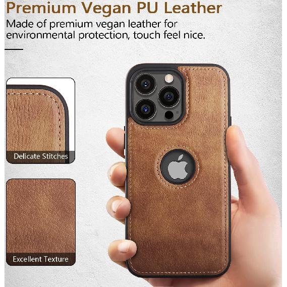 Unique Design Luxury Leather Business Phone Case for iPhone 14 Pro Anti-Slip Scratch Resistant Ultra Slim Protective Case (2022,6.1”) (Brown)