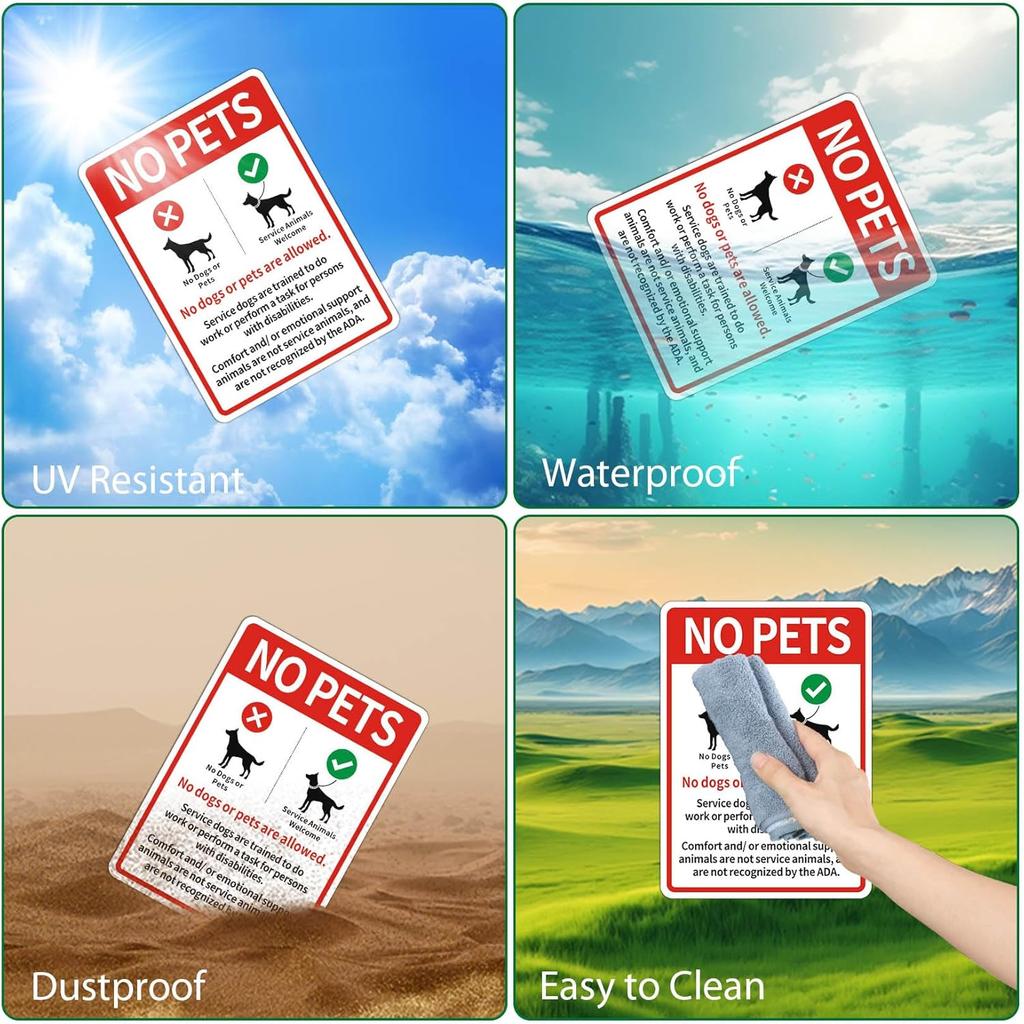 4 Pack No Pets Allowed Except Service Animals Sign Sticker, 5" x 7" Self-Adhesive Weatherproof No Dogs Allowed Decals –Service Animals Only Sign