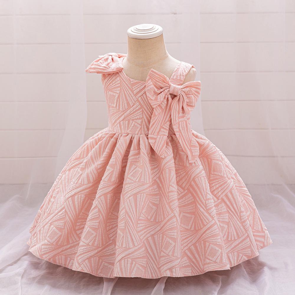 Girls' One-Year-Old Princess Gown with Puffy Skirt and Satin Bow