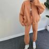 Autumn and Winter Women's Plus Size Solid Colour Lapel Long Sleeve Sweatshirt Fashion Casual Long Pants Suit